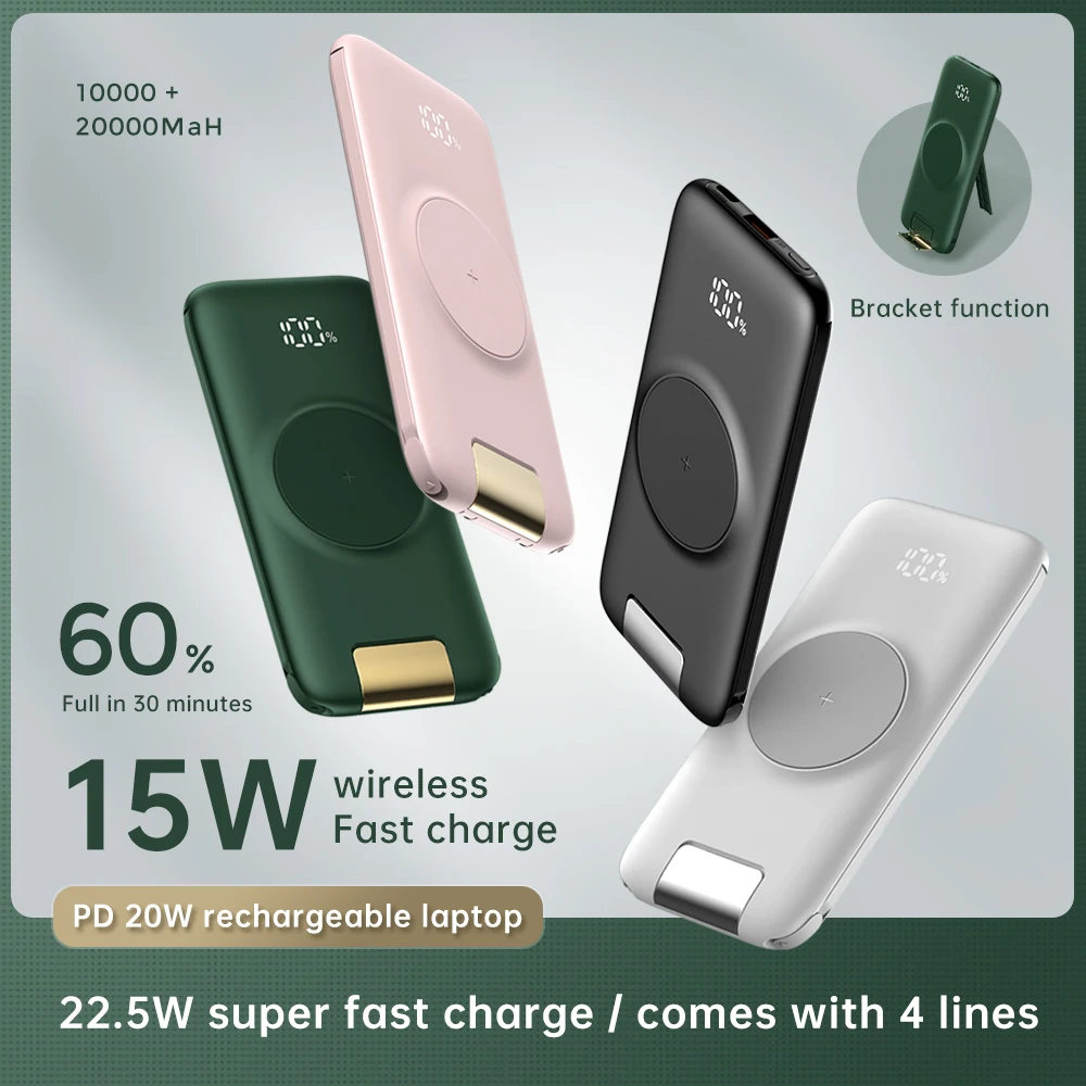 

10000 mAh Full Battery Life Power Bank 22.5W Super Fast Charge PD + 15W Wireless Charging For ios Android