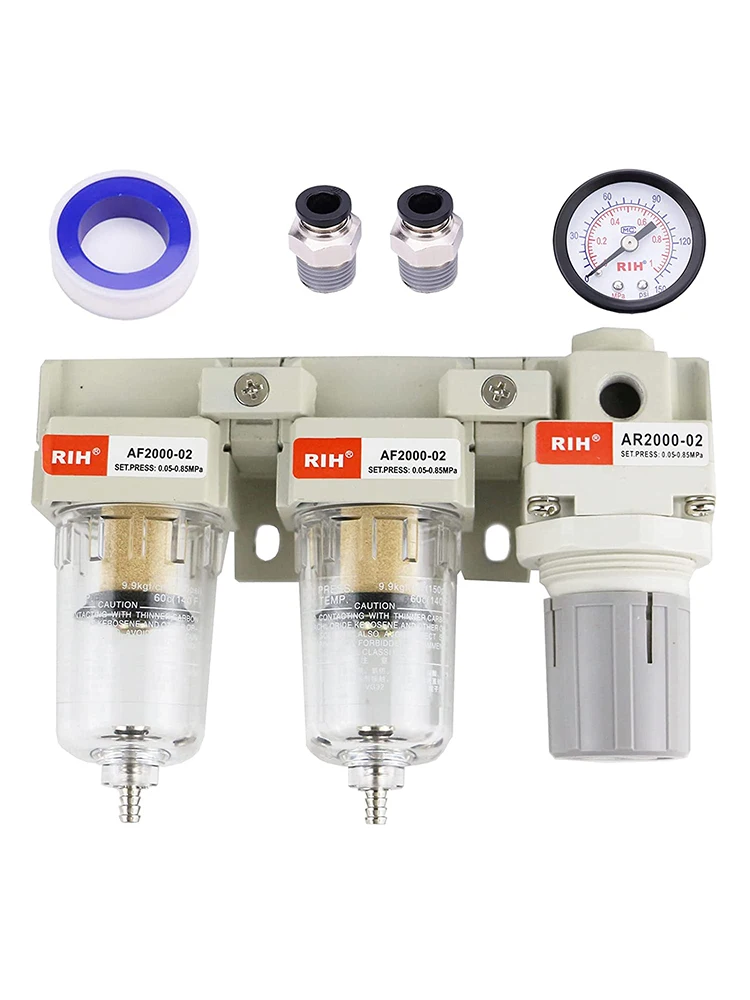 Water Separator Semi-auto Drain Pneumatics Compressed Air Double Filter & Regulator