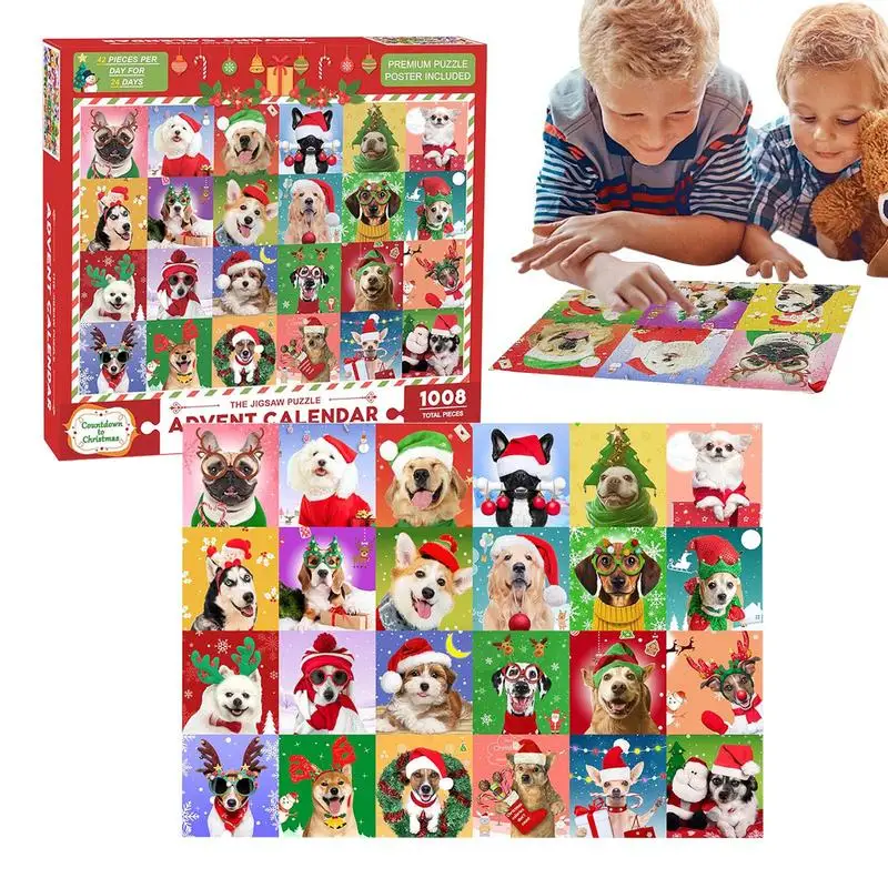 

Christmas Puzzle Advent Calendar Portable Cute Countdown Calendar Dog Advent Calendar Puzzle Christmas Gift For Children Kids