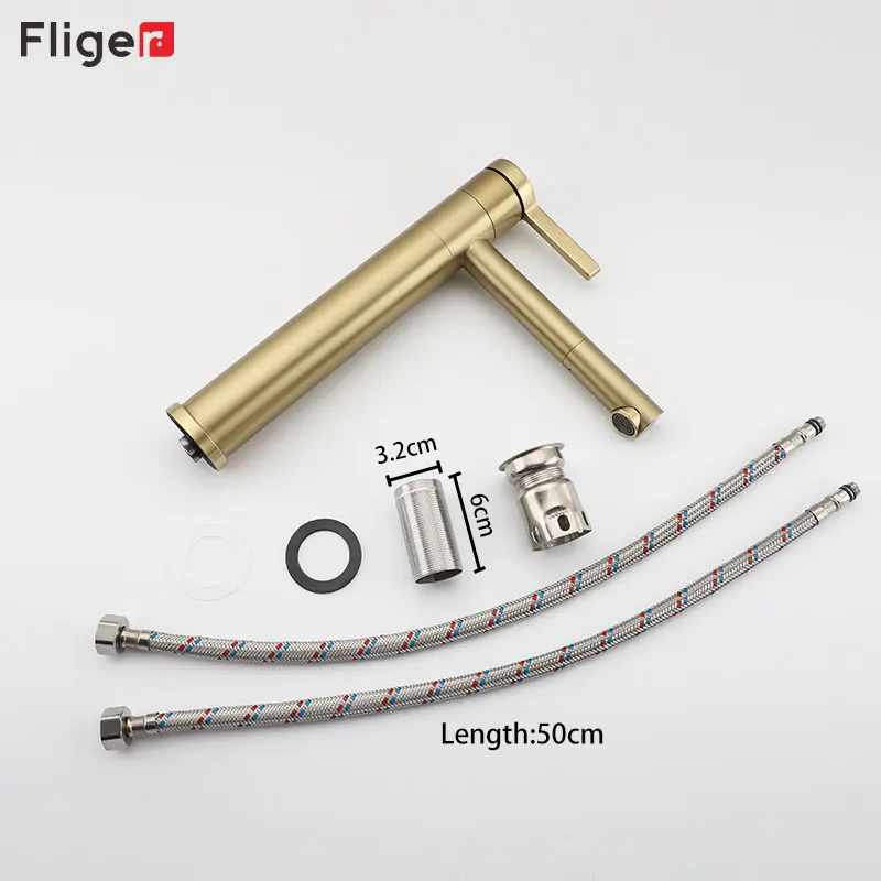 Fliger Золотой смеситель для раковины ванной комнаты высокий горячей и холодной