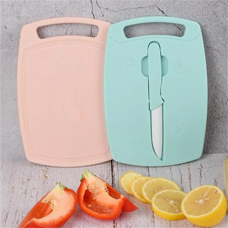 

Ceramic Knife and Fruit Cutting Board Set Household Straw Wheat Small Chopping Board Kitchenware Hand Tools for Cook