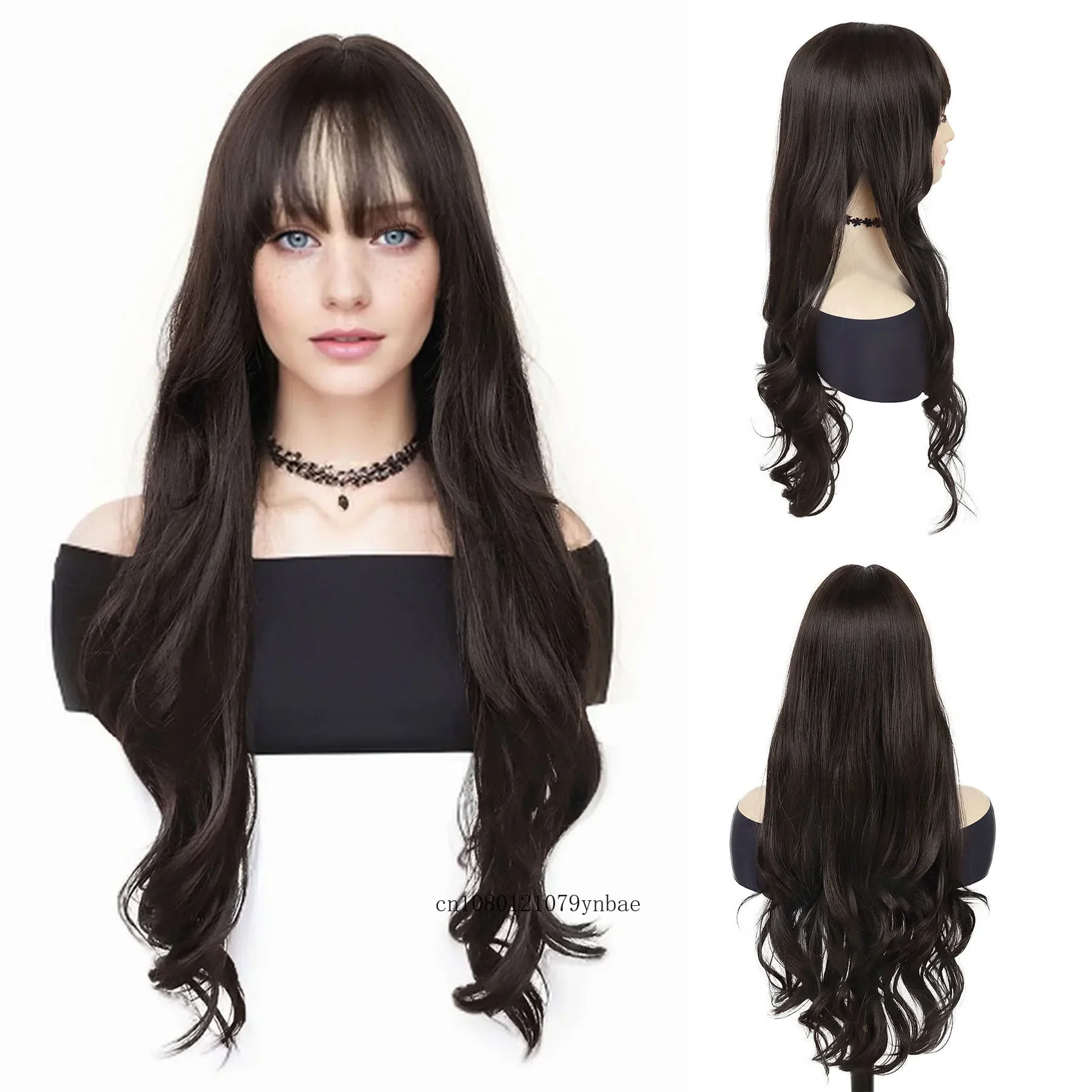 Натуральные синтетические волосы 28-дюймовый длинный темно-коричневый парик с