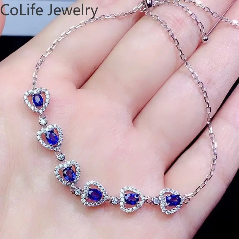 

Женский браслет с сапфирами, серебро 925 пробы, 3 слоя