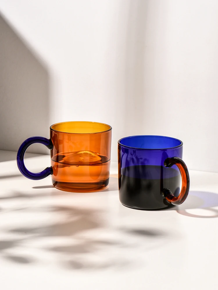 

Color Retro Style Glass, Mug Cup, Heat-Resistant Cup, Milk Cup, Breakfast Glass, Sweetheart Cup, Wash Cup, Blue Amber 250ml