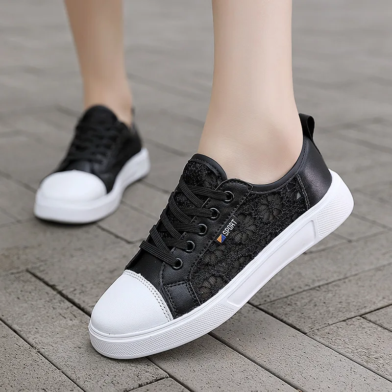 Breathable Women's Casual Shoes Sexy Lace Mesh Woman Flats Shoe Lace-Up Female Sneakers Hollow Ladies Summer Vulcanize Footwear