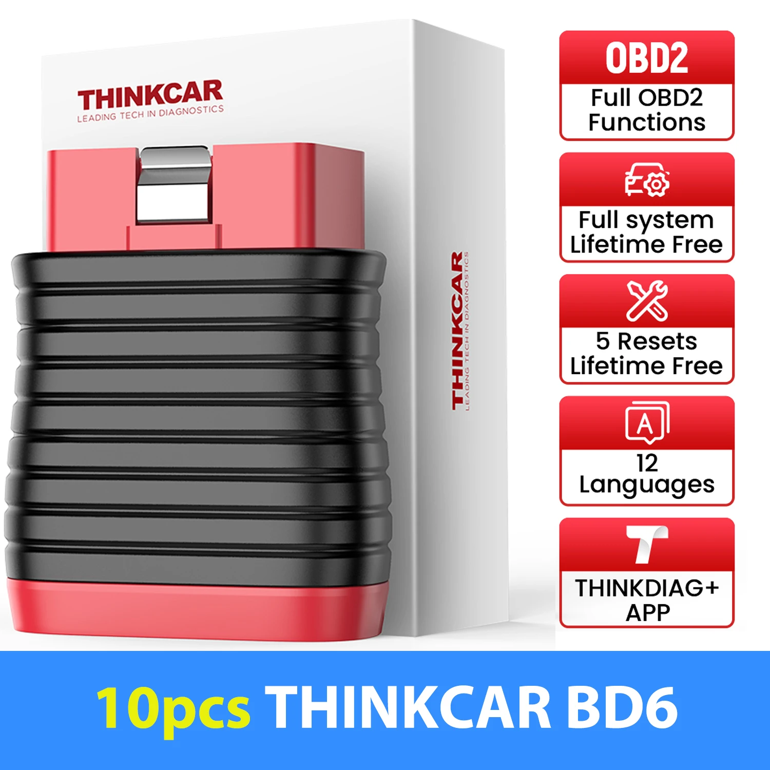 THINKCAR BD6 obd2 Сканер Bluetooth Диагностический Полная диагностика системы 5 Функция сброса Инструмент сканирования Пожизненный бесплатно для всех автомобилей
