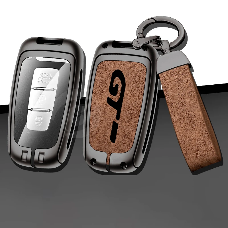 

Smart Leather Zinc Alloy Car Keychain Key Fob Shell For KIA GT Stinger K5 Line Auto Keybag Holder Keyless Accessories