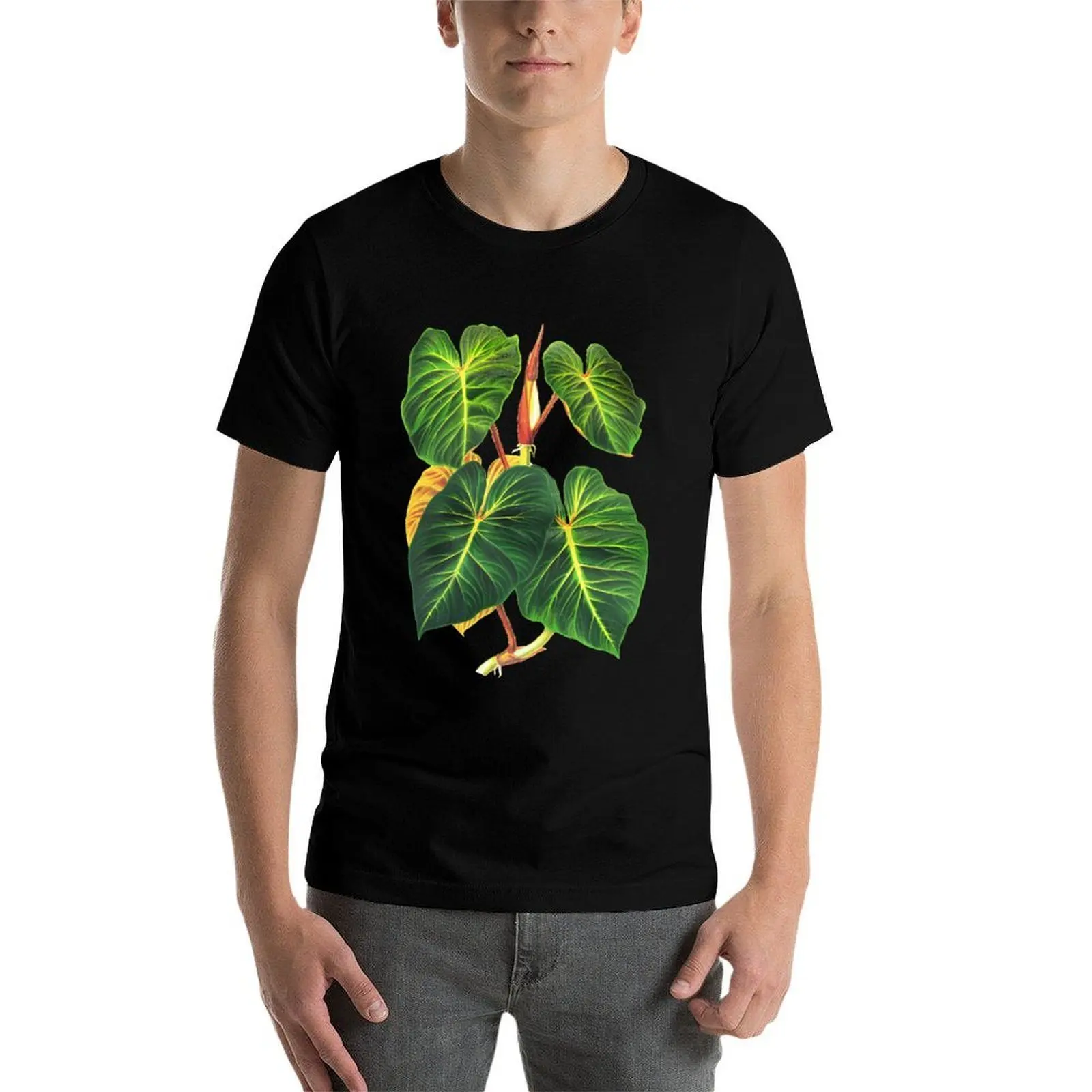 Фото Футболка с ботаническим рисунком Philodendron verrucosum. Удобная футболка с короткими рукавами для тренировок. №3