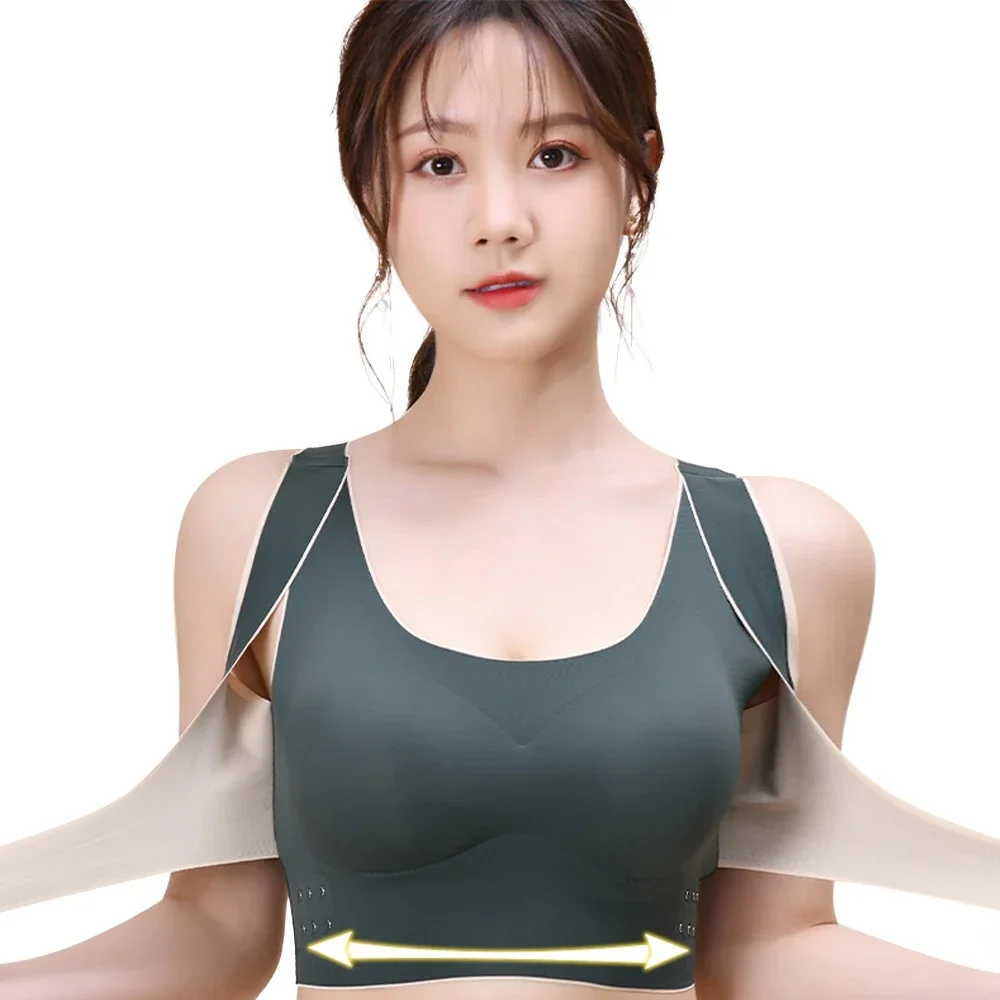 

Adjustable Low Buckle Women Fitness Bra Top Wireless Sports Underwear Comfy Front Yoga Gym Breathable Workout Intensity Padded
