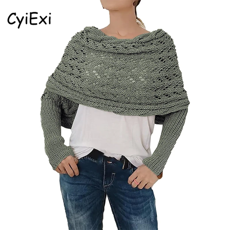 CyiExi вязаный шарф с перекрестными деталями и рукавами для женщин повседневные