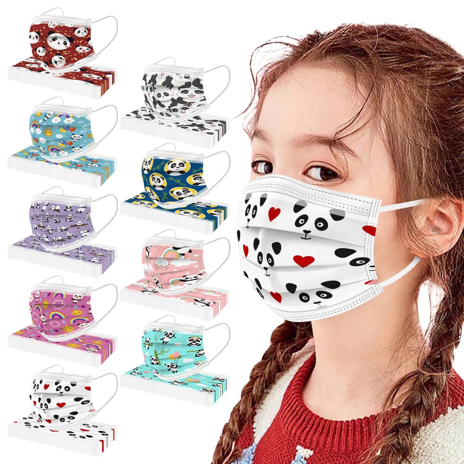 

10pc/lot Kawaii Pandas Rainbow Disposable Mask For Children 3ply Ear Loop Mask Halloween Cosplay Mascarilla Mascherine Masque