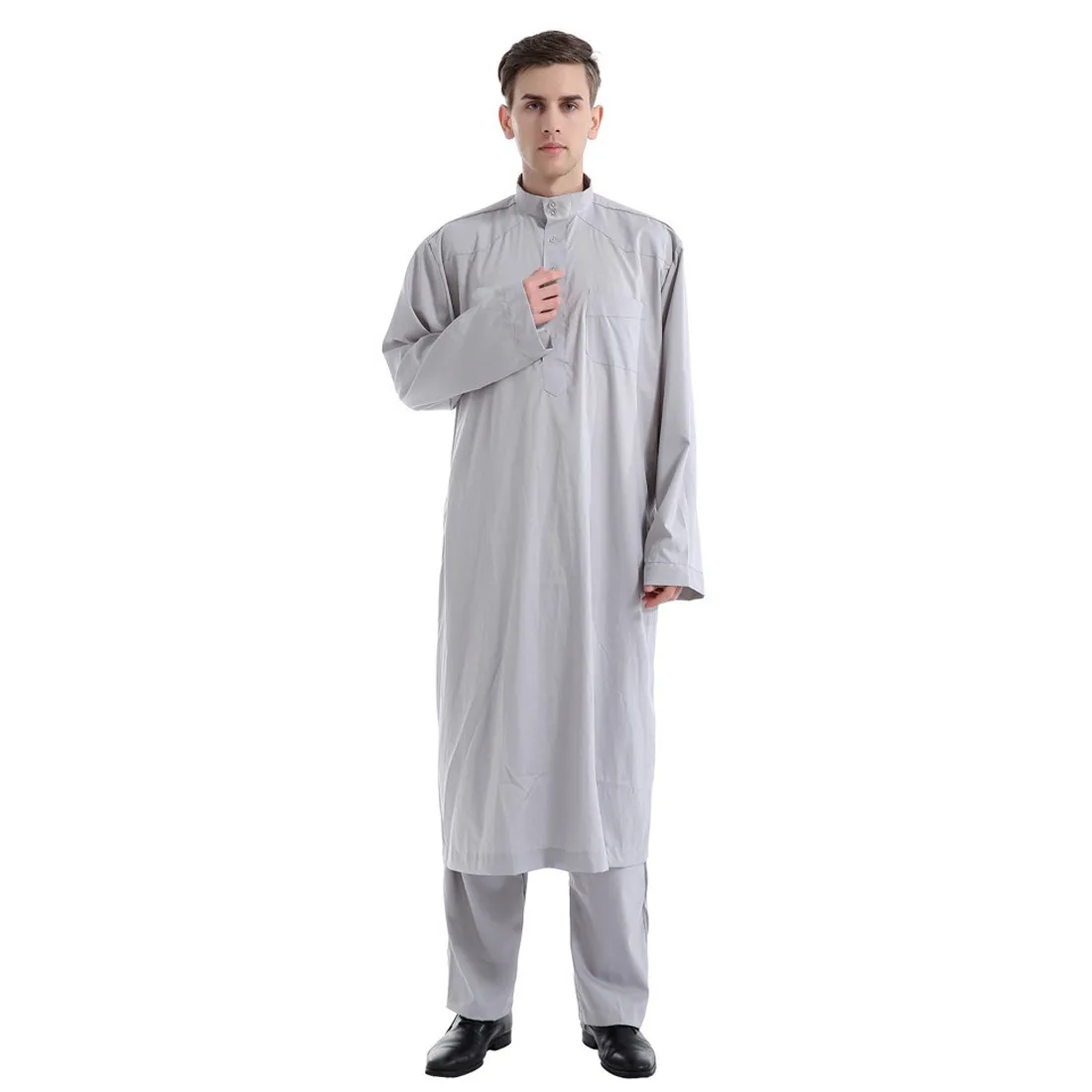 

Muslim Robe Arab Men Ramadan Costumes Solid Arabic Pakistan Saudi Arabia Eid Turkey Abaya Male National Islamic Clothing