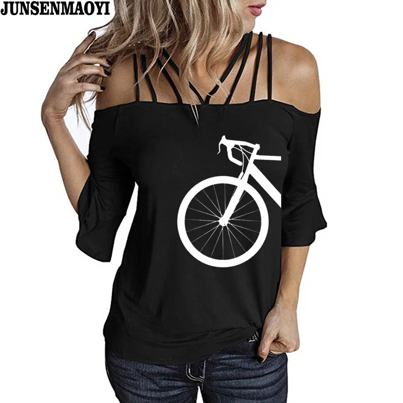 

New Fashion BICYCLE DESIGN Women T-Shirt Spring Cotton Half Sleeve Tees Tops Slash Neck Sexy T Shirts Casual Size S-5XL