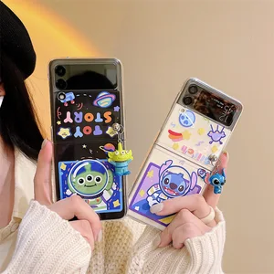 cartoon alien monster transparent phone case for samsung galaxy z flip 3 5g hard pc back cover for zflip3 case protective shell free global shipping