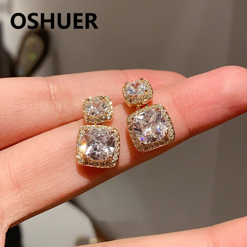 OSHUER New Noble Square Earrings Sexy Women Jewelry Fashion Inlaid Crystal Earrings Party Dress with Earrings Accessories