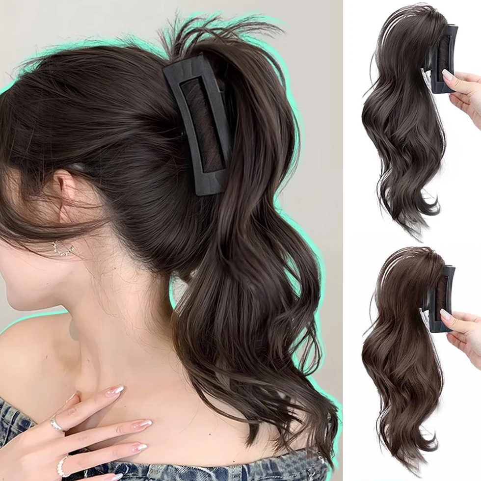 Женский синтетический парик на клипсе с бантом полузавязанный хвост вьющиеся