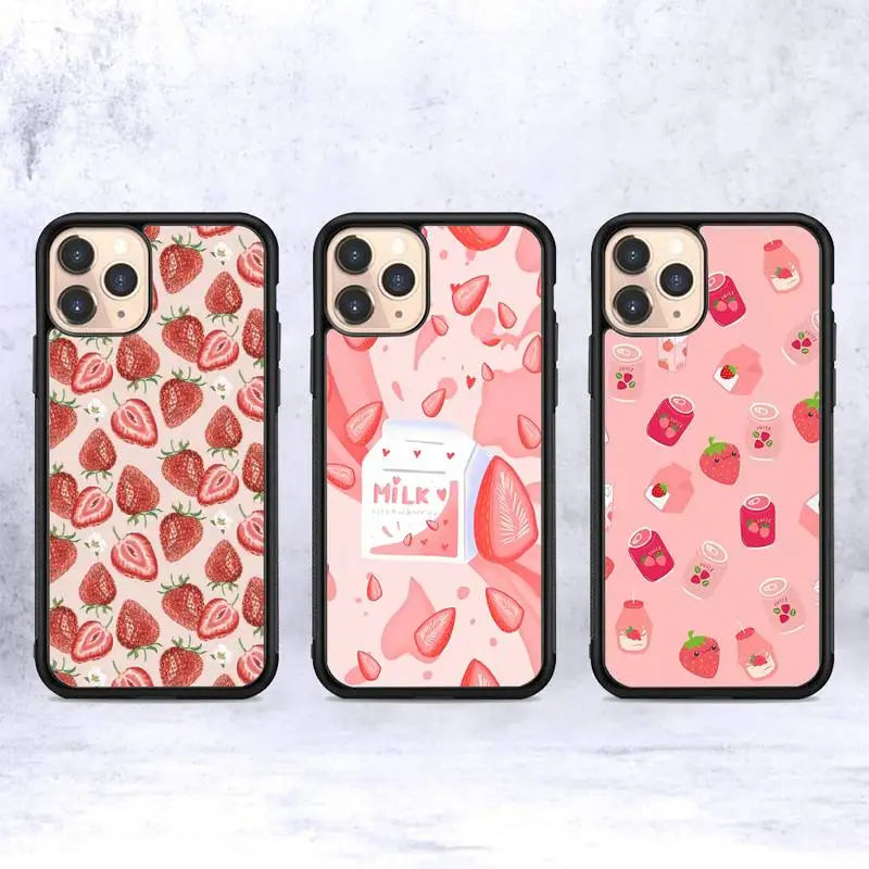 

FHNBLJ Summer Strawberry Phone Case Silicone PC+TPU Case for iPhone 11 12 13 Pro Max 8 7 6 Plus X SE XR Hard Fundas