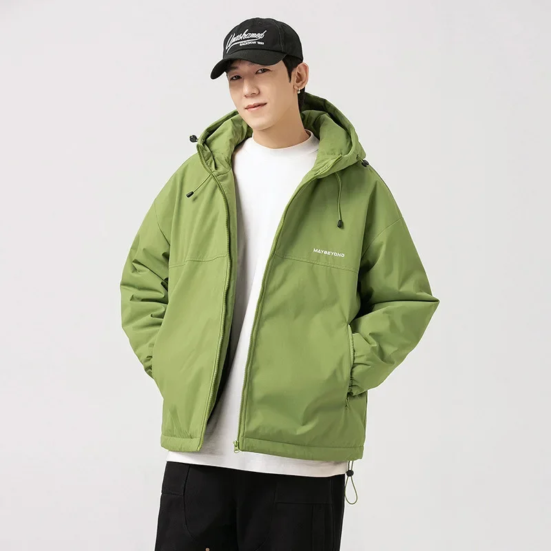Men's Thickened Cotton Coat Autumn Winter Trendy Hooded Casual Style Loose Fit Couple Model