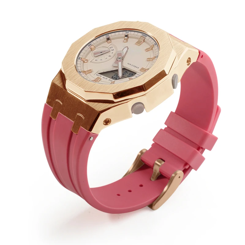 For GMA-S2100 Mod Kit for Casioak GMAS2100 Metal Steel Case Bezel with Tool Female Fluoro Rubber Strap for GMA-S2100 Accessories