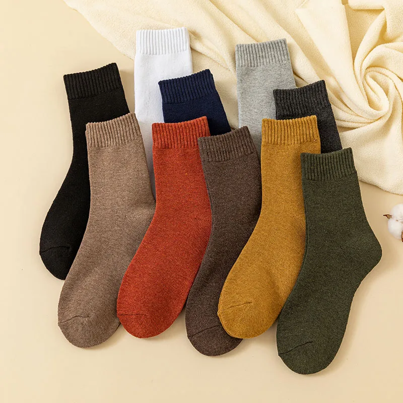 Winter Thick Warm Men's Socks Cotton Socks Solid Color Harajuku Retro Terry Socks 10 Pair
