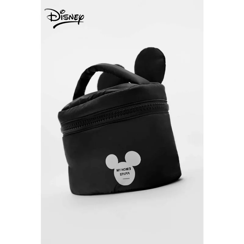 Disney Mickey Mouse Cosmetic Bag Black Toiletry Bag Feather Material Soft Cute Storage Bag Minimalist Style for Girls