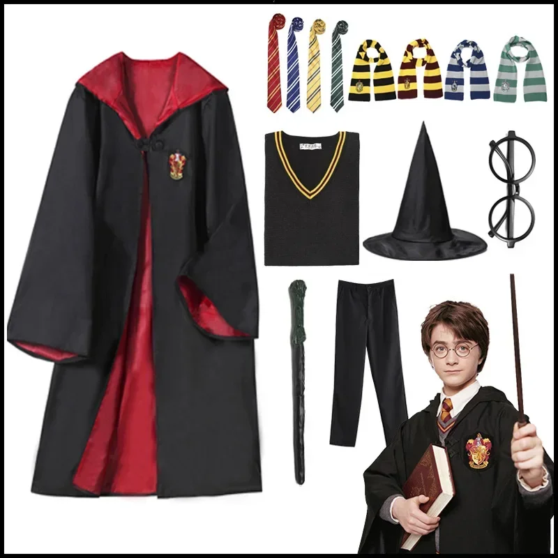 Potter Cosplay Hogwarts Costume Magic Robe Hermione Skirt Gryffindor Cape Sweater Tie Slytherin Malfoy School Uniform
