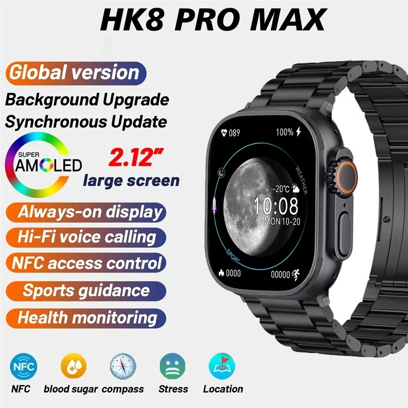 

Новинка 2023, умные часы HK8 Pro Max, мужские часы серии 8, 49 мм, 2,12 дюйма, Яркое обновление Rtae, AMOLED экран, стандартный компас, умные часы IWO