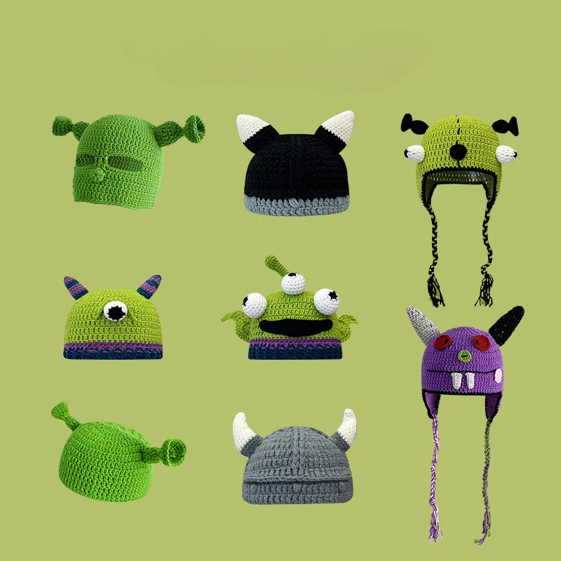 

New Funny Shrek Knitted Hat Cute Cartoon Cartoon Kawaii Woolen Hat All-match Street Shooting Tide Cold Hat Birthday Gift