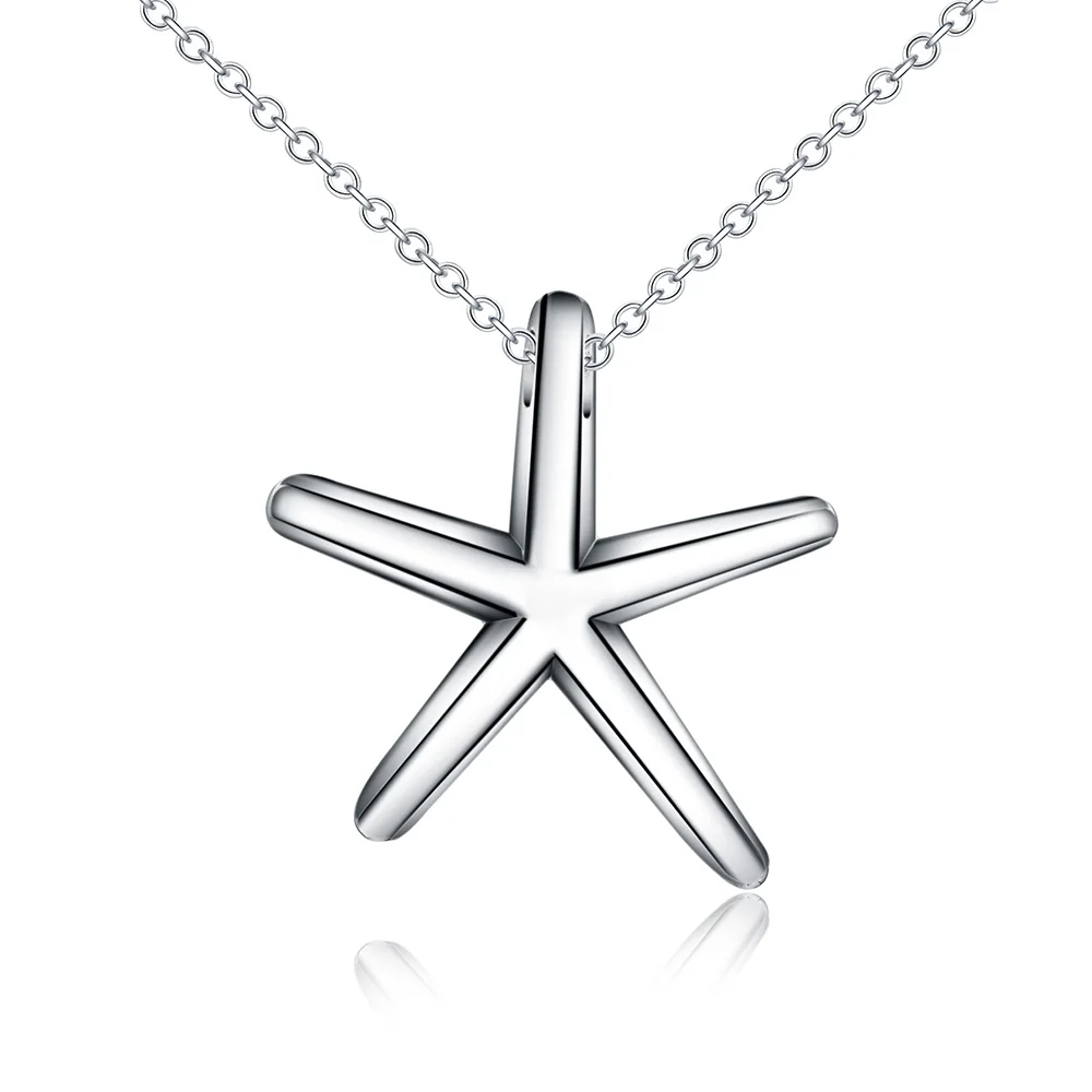 

925 Stamp Silver Color Starfish Pendants And Necklaces For Women 18Inch Snake Necklace Female Wedding Vintage Jewelry Gifts