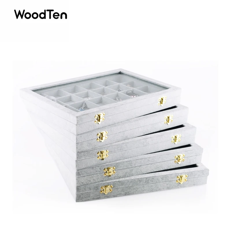 

Органайзер для демонстрации ювелирных изделий WoodTen, плоская многофункциональная бархатная коробка для кольца, серег, кулон, коллекция