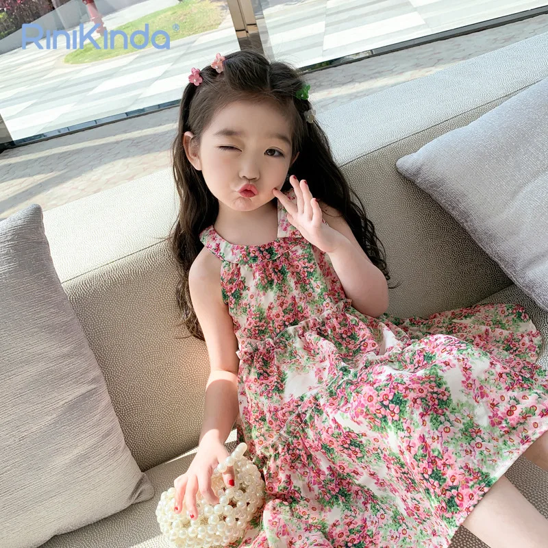 

Sweet Girls Dresses 2023 Summer New Girls Sleeveless Floral Dress Birthday Party Princess Dress Vestidos Age 2-7 Years