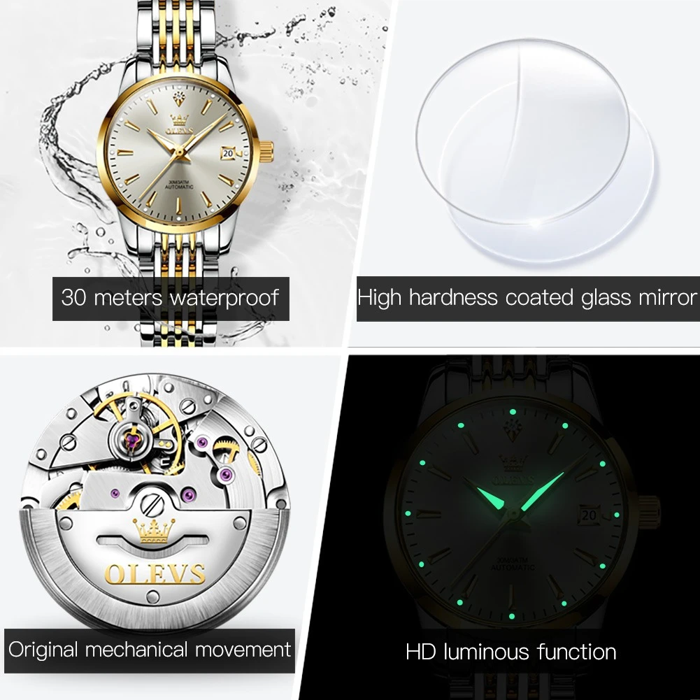 OLEVS 6635 механические деловые часы подарок круглый циферблат ремешок для часов из