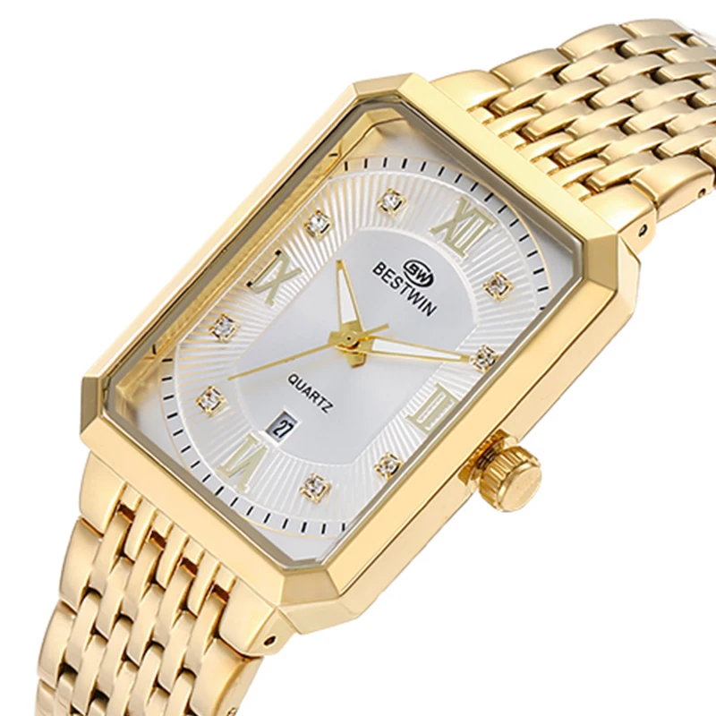

Часы наручные мужские кварцевые, роскошные золотистые брендовые дизайнерские креативные прямоугольные водонепроницаемые с бриллиантами