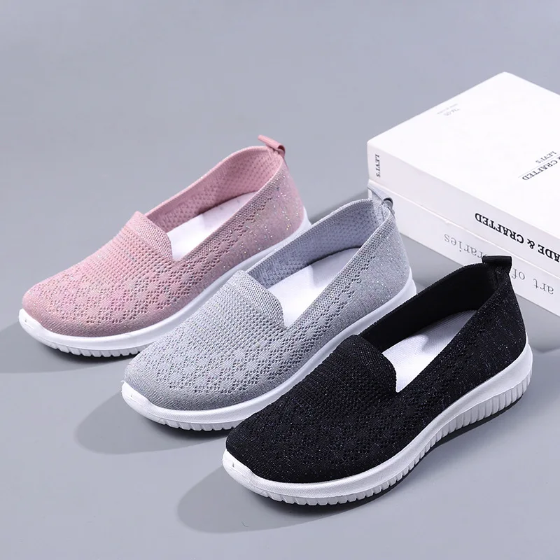 

New 2023 Summer Mesh Flyweave Sneakers Women's Breathable Mary Jane Shoes Non-Slip Ladies Casual Nurse Office Shoes Ballet Flats