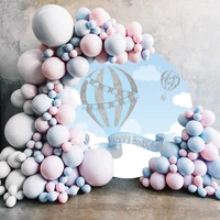 laeacco hot air balloon circle backdrop blue sky and white clouds baby shower kids birthday customized photography background