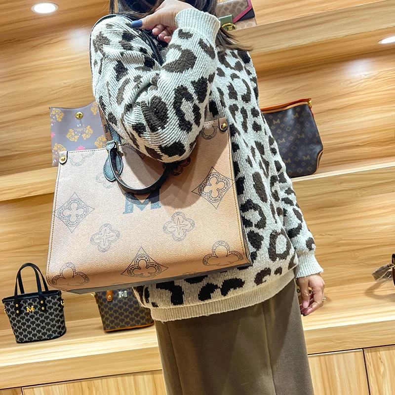Senkey Style 2024 Autumn And Winter New Double Sided Color Matching Shopping Bag Shoulder Gradient Tote Bag Large Portable Bag