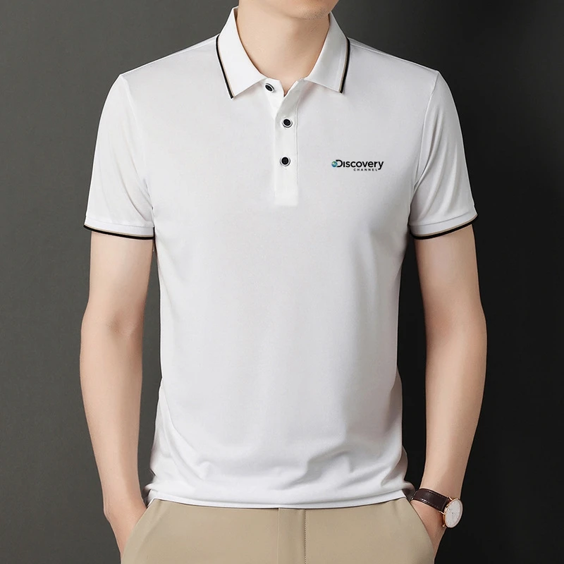 

New Discovery Channel 2023 Men's Spring and Summer Stritching Shorts Sleeved Polo Business Causal Clothing Luxury Tee Shirt