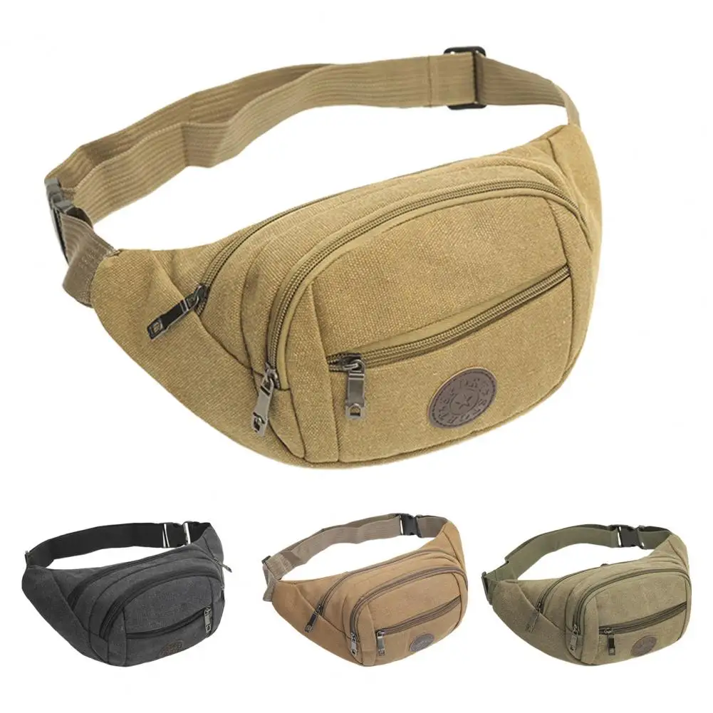

Canvas Fanny Pack Zipper Closure Large Capacity Multi-compartment Quick Release Outdoor Travel Unisex Waist Bag For Men Women