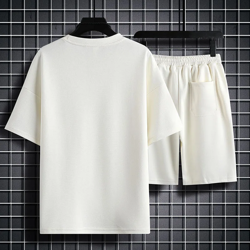 Summer Fashion Brand Half-Sleeve T-shirt Trendy Matching Summer Men's Short Sleeve T-shirt Shorts Set Loose Casual Two-Piece Sui
