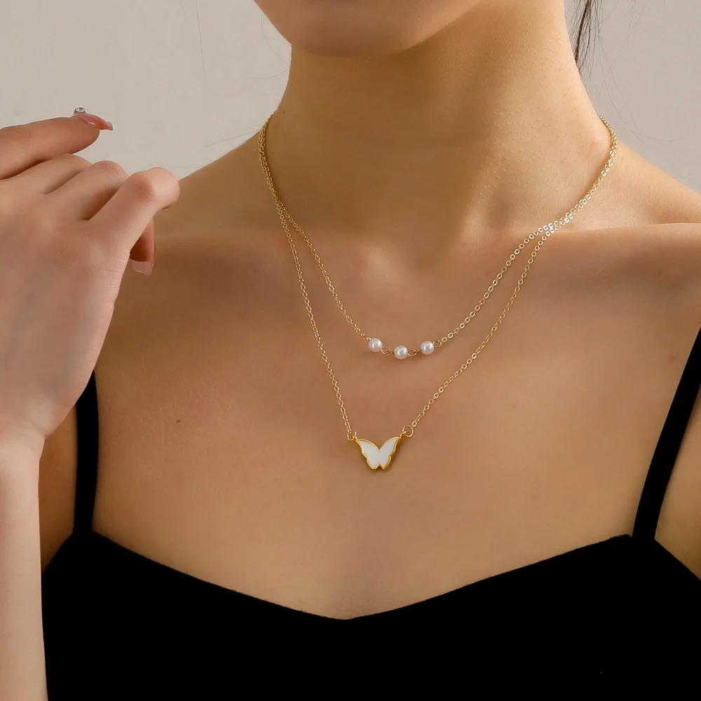 

Fashion 2022 New Hot Selling Gold Color Pearl Butterfly Pendant Necklace For Women Wedding Jewelry Birthday Gift