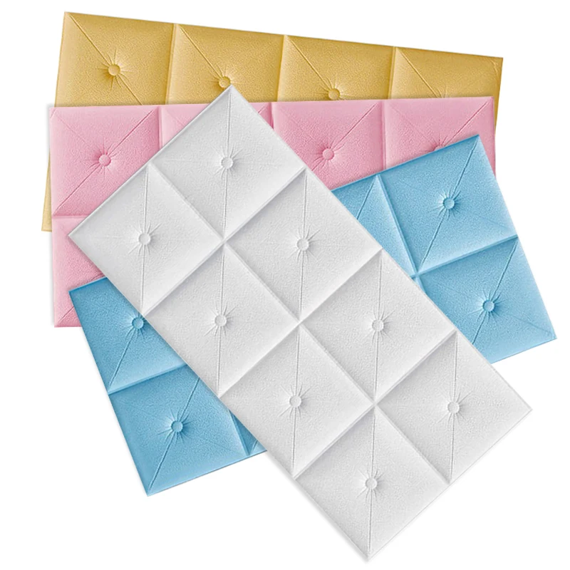 

2022 70x35cm 3D Children'S Anti-Bump Headboard Thickening Self-Adhesive Wall Stickers Diy Tatami Wall Stickers Home Decoration