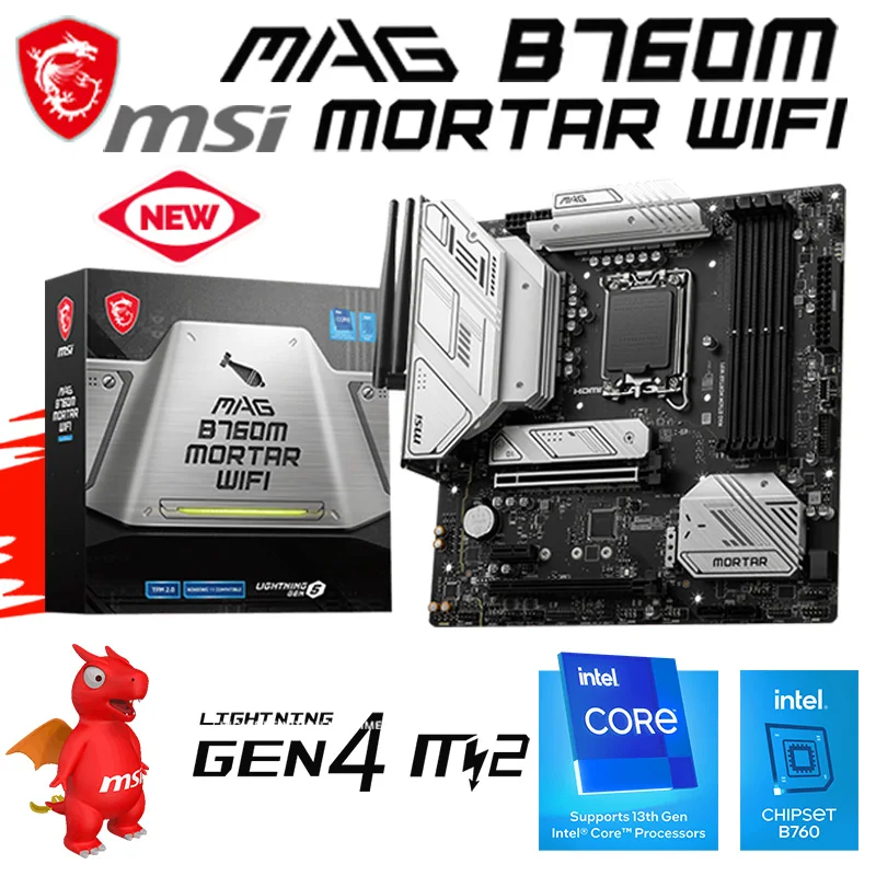 

Support 12th 13th i3 i5 i7 i9 Gen INTEL CPU LGA 1700 Motherboard MSI MAG B760M MORTAR WIFI DDR5 Mainboard 128GB PCIe5.0 M.2 New