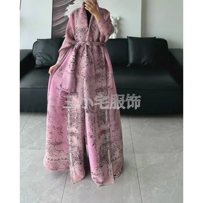 Женское Плиссированное длинное пальто элегантная розовая абайя в мусульманском