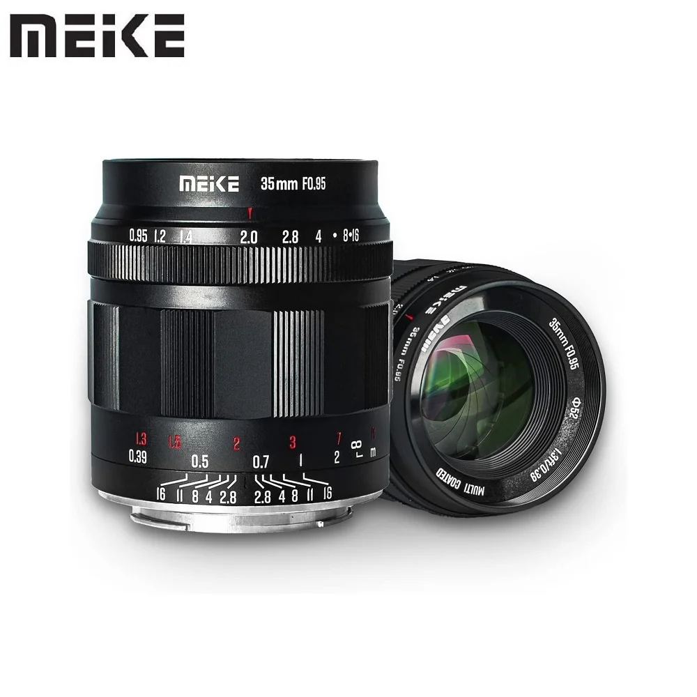 

Meike 35 мм f0.95 Большая диафрагма с ручной фокусировкой, объектив для Canon, фотоэлемент для Sony E, крепление для Fuji X, крепление для M4/3