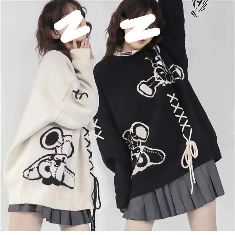 2024 новый осенне-зимний женский свитер с мультяшным принтом вязаный свободный