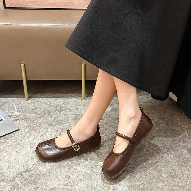 Женские Туфли Мэри Джейн туфли с круглым носком на плоской подошве в стиле ретро