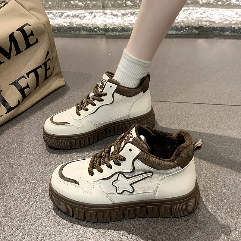 

Women's Sneakers Fashionable Color Block Women's Vulcanized Shoes High Quality Fleece Flats Women Walking Flats Zapatillas Mujer
