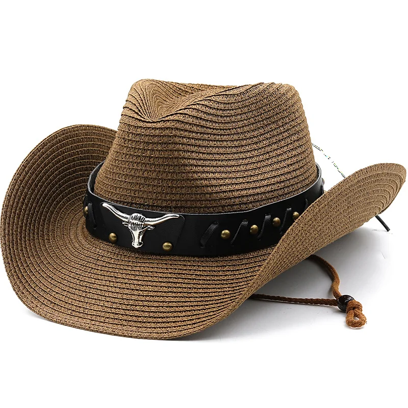 Panama Belt Fashion Punk Straw Hats For Men Women Summer Breathable cowboy Beach Sun Hats Elegant Ladies Party Jazz Hat