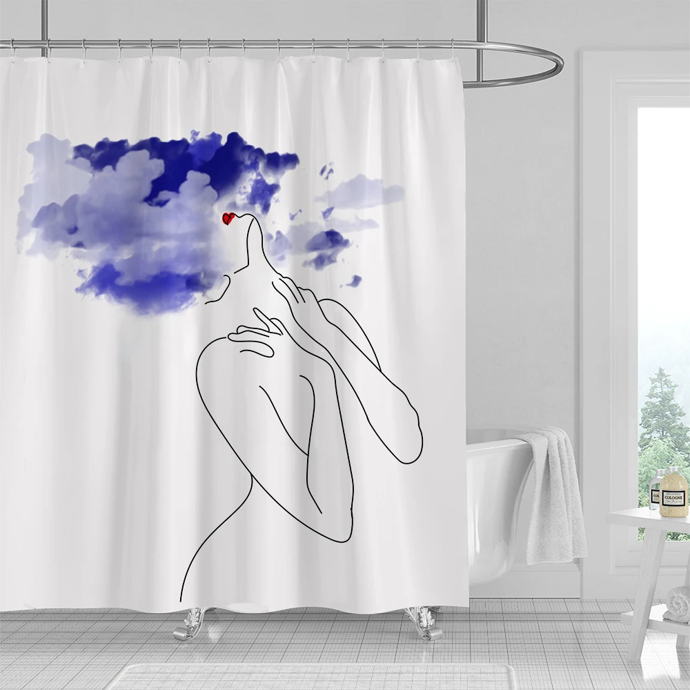 

Simple Lines Bathroom Decor Curtain Waterproof Fabric Shower Curtains Geometric Bath Screen Printed Curtain for Bathroom Gift