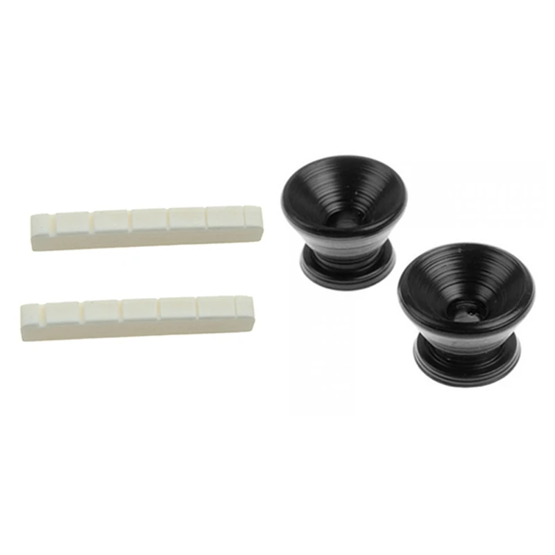 

2 X Black Plating Strap Lock & 2 Pcs 6 String Electric Bone Nut Cattle Bone Slotted Replacement (43 X 6Mm ,Unbleached)
